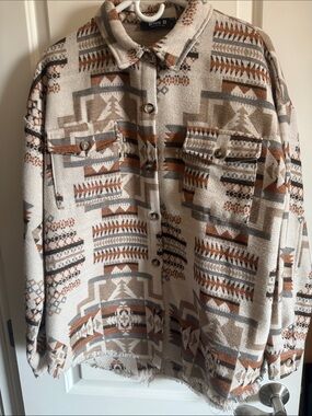 Blue B Women's Cream & Brown Aztec Shirt Jacket